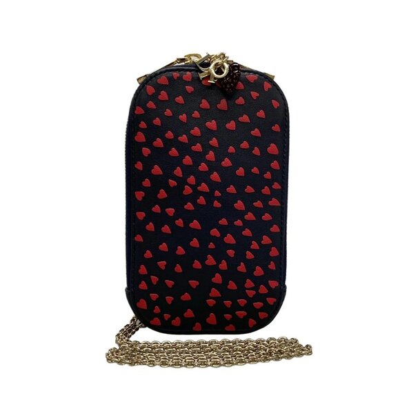 Auth DIOR/ChristianDior Call'in Dior phone holder Dark Navy Red Leather - Picture 1 of 15